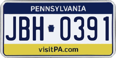 PA license plate JBH0391