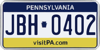 PA license plate JBH0402