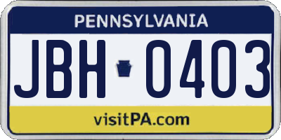 PA license plate JBH0403