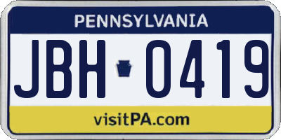 PA license plate JBH0419