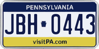 PA license plate JBH0443