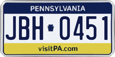 PA license plate JBH0451