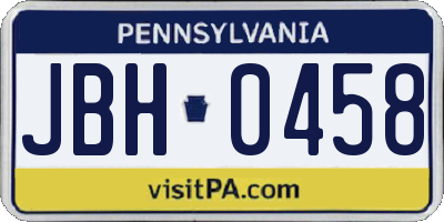 PA license plate JBH0458