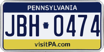 PA license plate JBH0474