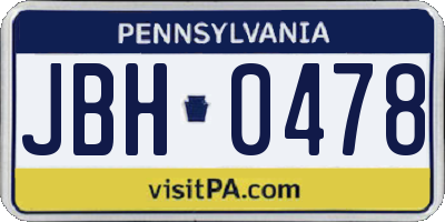 PA license plate JBH0478