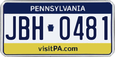 PA license plate JBH0481
