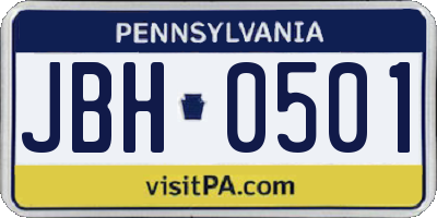 PA license plate JBH0501