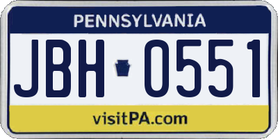 PA license plate JBH0551