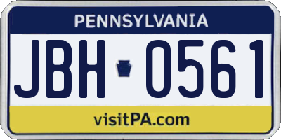 PA license plate JBH0561