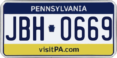 PA license plate JBH0669