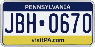 PA license plate JBH0670
