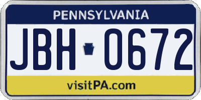 PA license plate JBH0672