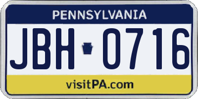 PA license plate JBH0716