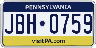 PA license plate JBH0759