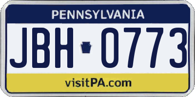 PA license plate JBH0773