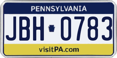 PA license plate JBH0783