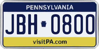 PA license plate JBH0800