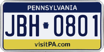 PA license plate JBH0801