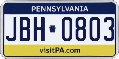 PA license plate JBH0803