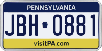 PA license plate JBH0881