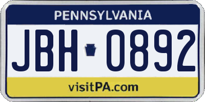 PA license plate JBH0892