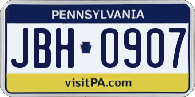PA license plate JBH0907