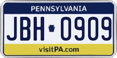 PA license plate JBH0909