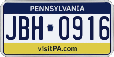 PA license plate JBH0916