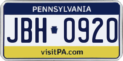 PA license plate JBH0920