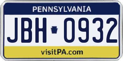 PA license plate JBH0932