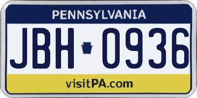 PA license plate JBH0936
