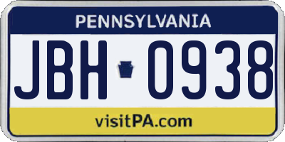 PA license plate JBH0938