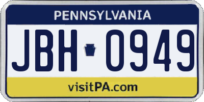 PA license plate JBH0949