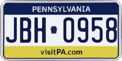 PA license plate JBH0958