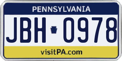 PA license plate JBH0978