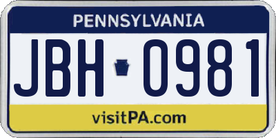 PA license plate JBH0981