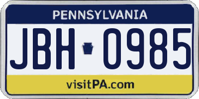 PA license plate JBH0985