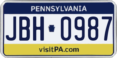 PA license plate JBH0987