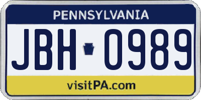 PA license plate JBH0989