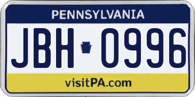 PA license plate JBH0996