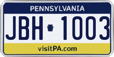 PA license plate JBH1003