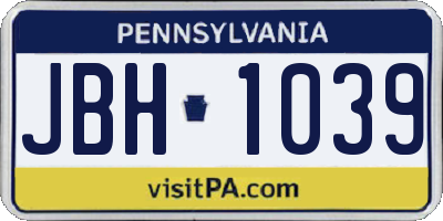 PA license plate JBH1039