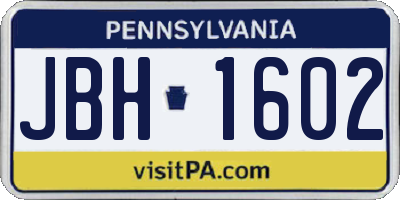 PA license plate JBH1602