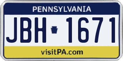PA license plate JBH1671