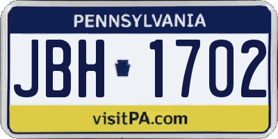 PA license plate JBH1702