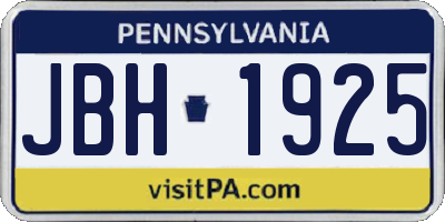 PA license plate JBH1925