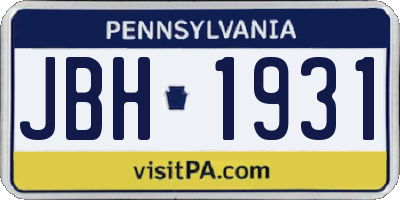 PA license plate JBH1931