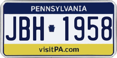 PA license plate JBH1958