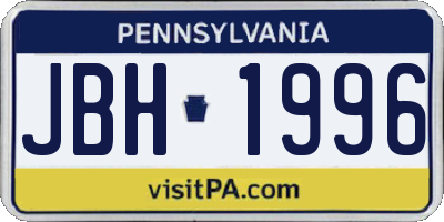 PA license plate JBH1996