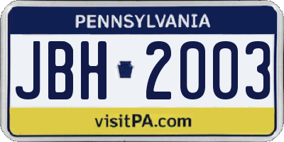 PA license plate JBH2003